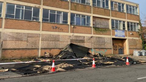 Parts of a roof blown on to Countersthorpe Road, Leicestershire