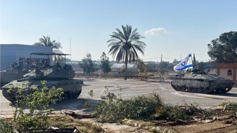IDF armoured vehicles at the Rafah crossing (IDF handout image)