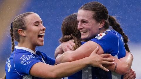 Cardiff City Women's Mikayla Cook celebrates with team-mates