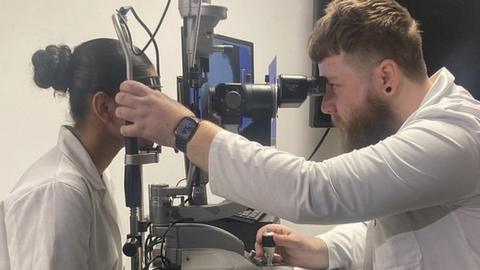 A student carrying out an eye test