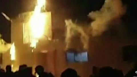 Police station in Iran on fire