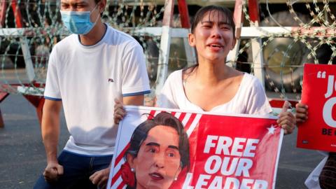 Protest in Yangon against the Myanmar coup, 15 February