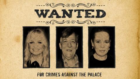 Wanted poster featuring Emma Bunton, Stephen Fry and Olivia Colman