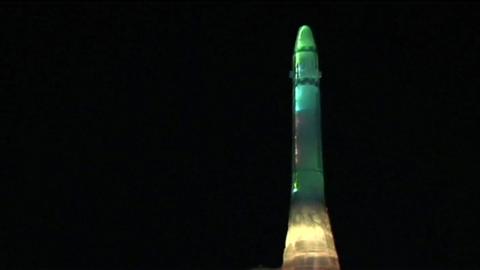 Closeup of ice replica of Hwasong-15 missile