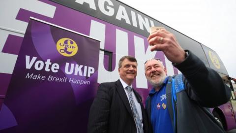 Ukip leader Gerard Batten has a selfie taken with a supporter at Ukip"s EU election campaign and manifesto launch at the Dorman Museum in Middlesbrough