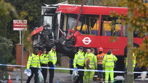 Bus involved in a crash, Orpington, London