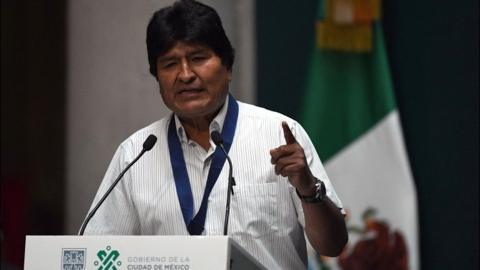 Bolivian ex-President Evo Morales delivers a speech in Mexico City on , on 13 November 2019