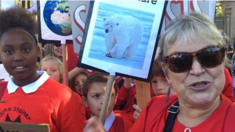 Head teachers Sue Harte with her pupils