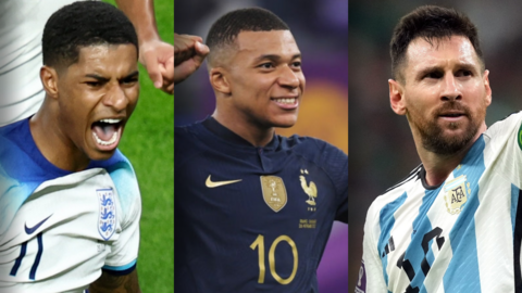 Marcus Rashford, Kylian Mbappe and Lionel Messi