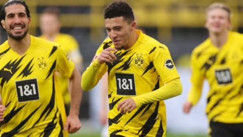 Jadon Sancho celebrates