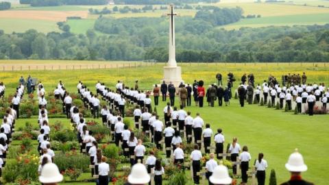 Wreath-laying ceremony at Thiepval, France, during commemorations to mark the centenary of the Battle of the Somme