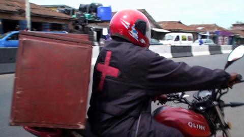 Man on motorbike delivering blood in Lagos