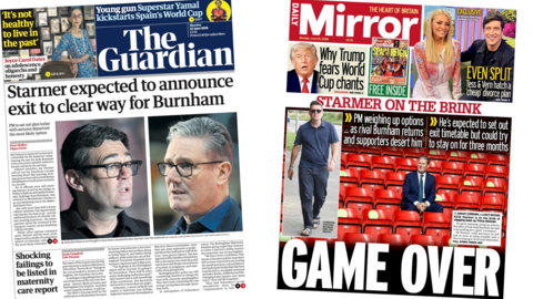 The Guardian and Mirror front pages