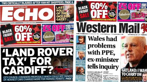 South Wales Echo and Western Mail front pages