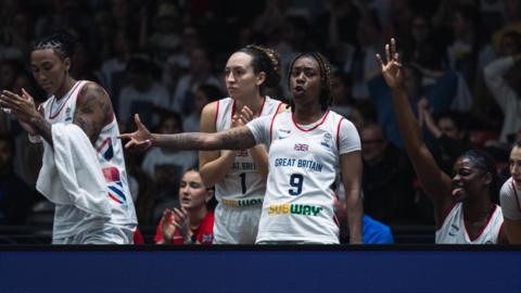 Great Britain women's basketball players celebrate