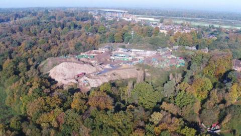 An areal shot of the the Shorts Waste Transfer and Recycling Facility in St Georges Lane in Ascot on a clear day. It us surrounded by greenery.