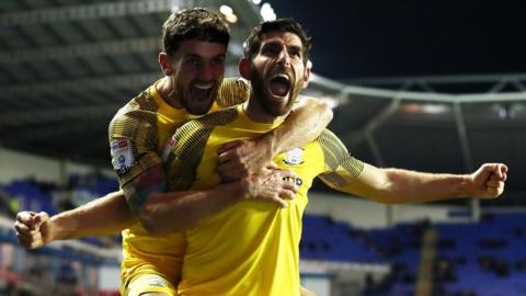 Ched Evans celebrates his goal for Preston at Reading