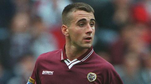 Paul Ritchie of Heart Of Midlothian running during the Scottish Premiership match between Heart Of Midlothian and Celtic at Tynecastle Stadium on October 18, 1997