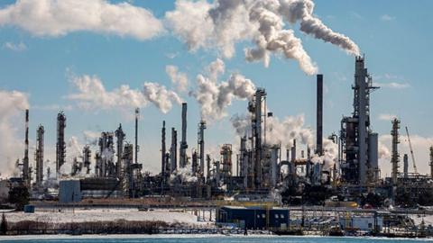 An oil refinery at Sarnia, Ontario, Canada.