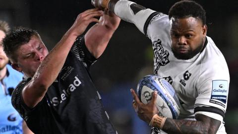 Virimi Vakatawa (right) scores Bristol's second try against Newcastle Falcons