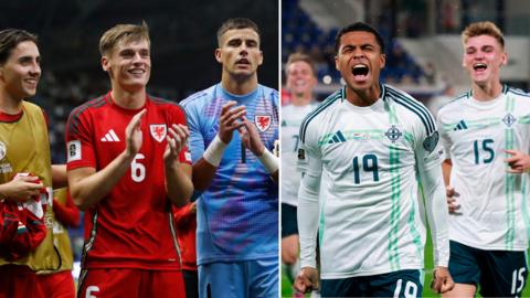 Wales and NI players celebrate