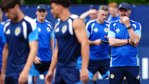 Scotland head coach Steve Clarke is thoughtful during training