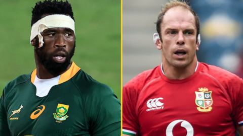 A split picture of Siya Kolisi and Alun Wyn Jones