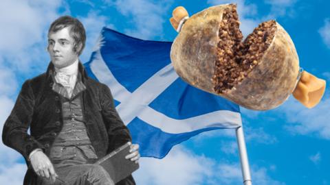 Burns, Scottish Flag and Haggis