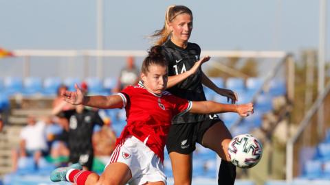 Angharad James in action for Wales against New Zealand