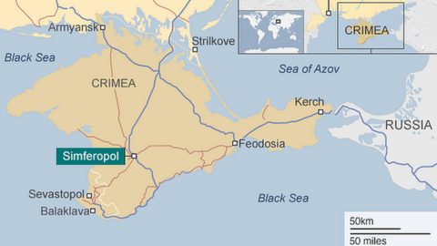 Map showing Crimea and Simferopol