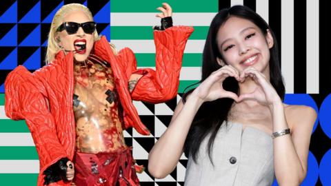 A composite image of Lady Gaga and Blackpink singer Jennie