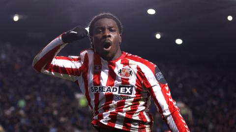 Eliezer Mayenda celebrates his second goal of the evening at Sheffield Wednesday  