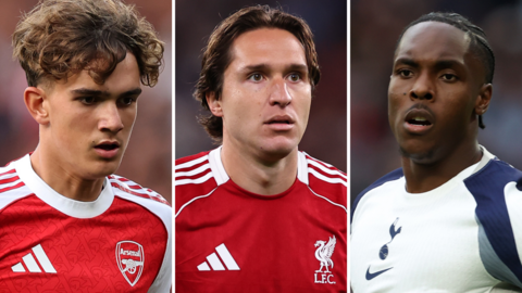 Arsenal's Max Dowman, Liverpool's Federico Chiesa and Tottenham's Mathys Tel