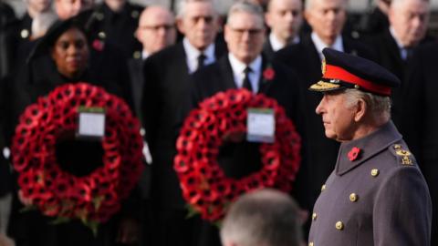 King Charles during the Remembrance Sunday service at the Cenotaph in London.