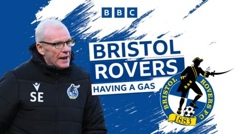Bristol Rovers boss Steve Evans on a graphic with the club badge