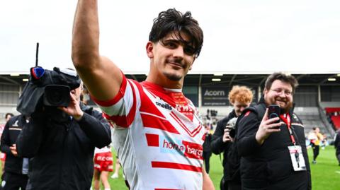 Bill Leyland celebrates following St Helens' win against Wigan Warriors