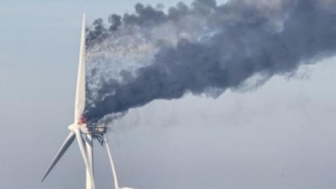 A close-up of a fire in a wind turbine