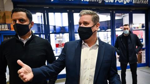 Labour Party leader, Sir Keir Starmer and the leader of Scottish Labour, Anas Sarwar visit the Forge Market on 28 January 2022 in Glasgow, Scotland