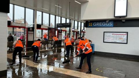 Staff clearing water at South Shields Interchange