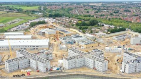 An aerial image of work progressing on the new prison