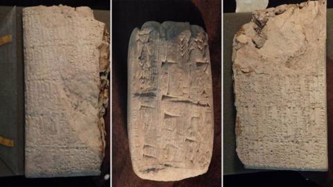 A selection of cuneiform tablets - appearing like inscribed stone - which are part of the forfeiture