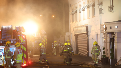 Firefighters tackle a blaze at AJ's Diner in Crossgar, County Down, on Tuesday