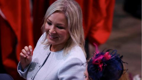 Michelle O'Neill pictured she departed from Westminster Abbey on Saturday