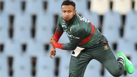 Bangladesh's Shakib Al Hasan bowls