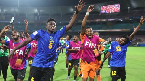 Tanzania players celebrate their qualification for the Under-17 Women's World Cup group stage