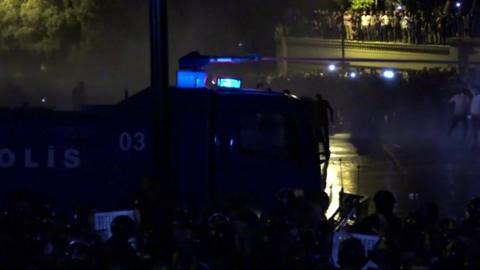 Police use water cannon against demonstrators in Baku