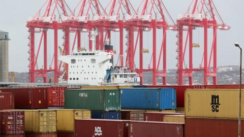 Shipping containers at Liverpool Docks