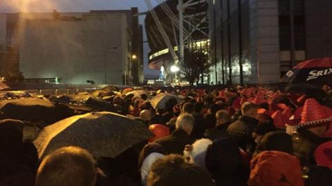 Crowds of fans outside the Principality Stadium