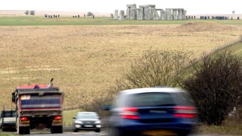 Traffic passing near to Stonehenge
