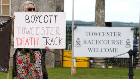 Protester at Towcester Racecourse